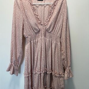 SHEIN Blush Long Sleeve Ruffle Dress